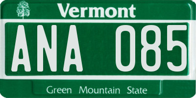 VT license plate ANA085