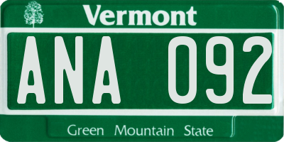 VT license plate ANA092