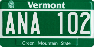 VT license plate ANA102