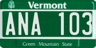 VT license plate ANA103