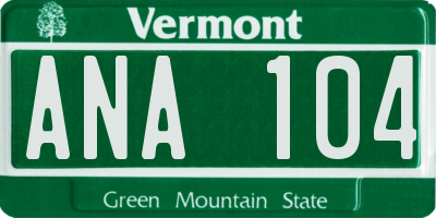 VT license plate ANA104