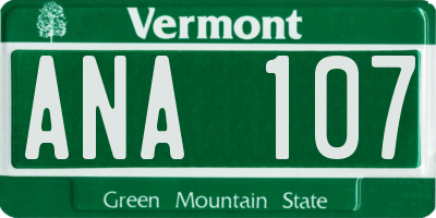 VT license plate ANA107