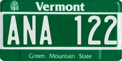 VT license plate ANA122