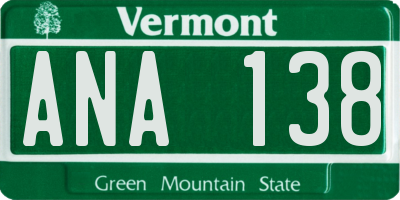 VT license plate ANA138