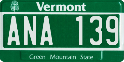 VT license plate ANA139