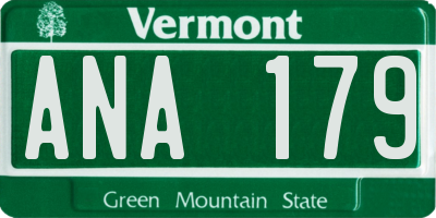 VT license plate ANA179