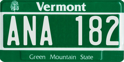 VT license plate ANA182