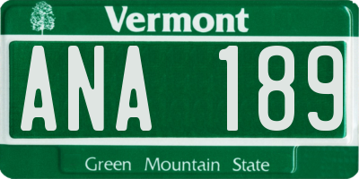 VT license plate ANA189