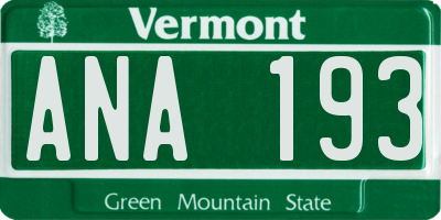 VT license plate ANA193