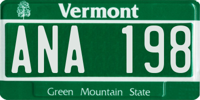 VT license plate ANA198