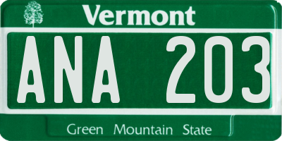 VT license plate ANA203