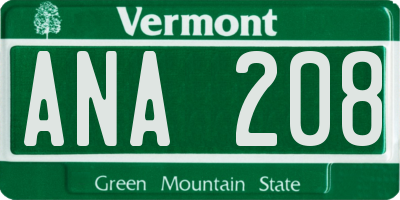 VT license plate ANA208