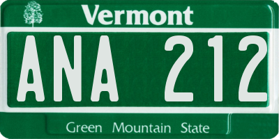 VT license plate ANA212