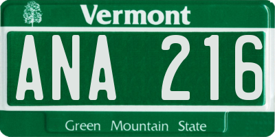 VT license plate ANA216