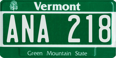 VT license plate ANA218
