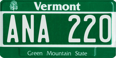 VT license plate ANA220