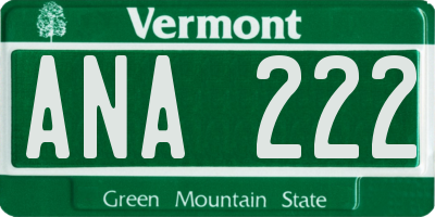 VT license plate ANA222