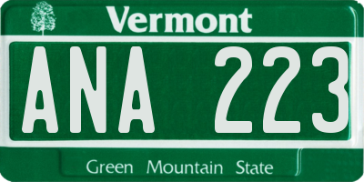 VT license plate ANA223
