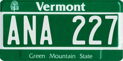 VT license plate ANA227