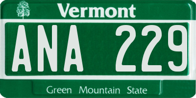 VT license plate ANA229