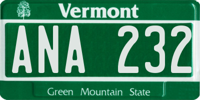 VT license plate ANA232