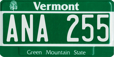 VT license plate ANA255