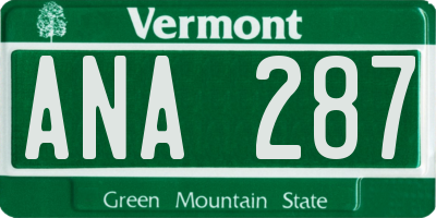 VT license plate ANA287