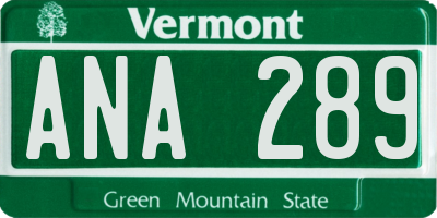 VT license plate ANA289