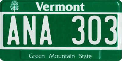 VT license plate ANA303