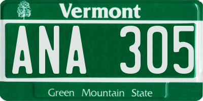 VT license plate ANA305