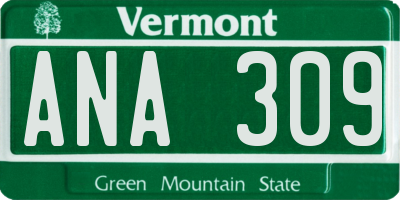 VT license plate ANA309