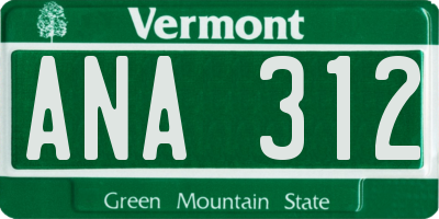 VT license plate ANA312