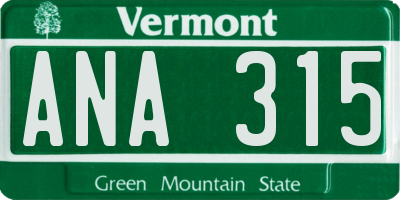 VT license plate ANA315