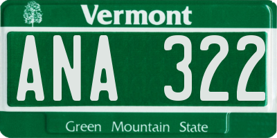 VT license plate ANA322