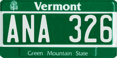 VT license plate ANA326