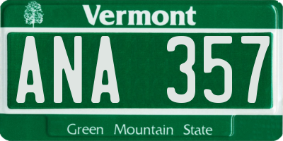 VT license plate ANA357