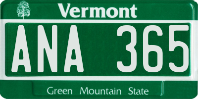 VT license plate ANA365