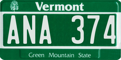 VT license plate ANA374