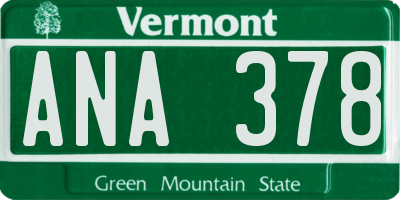 VT license plate ANA378