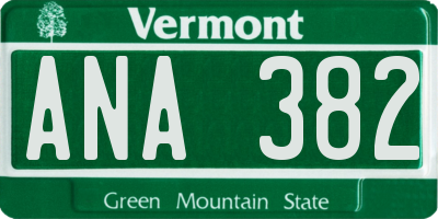 VT license plate ANA382