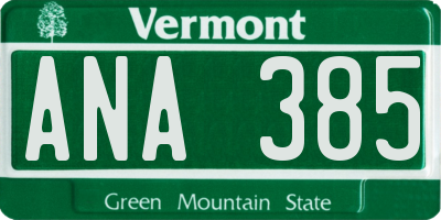 VT license plate ANA385