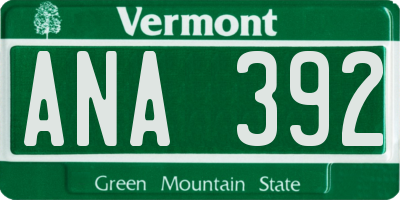 VT license plate ANA392