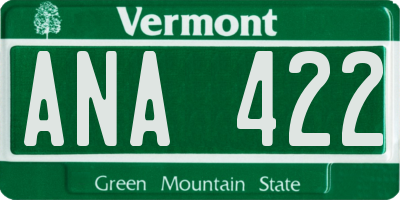 VT license plate ANA422