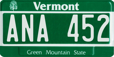 VT license plate ANA452