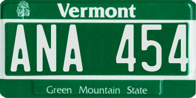 VT license plate ANA454