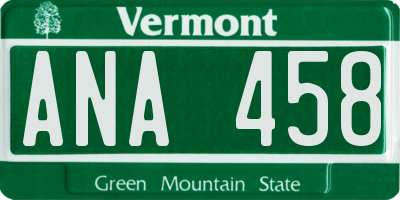 VT license plate ANA458