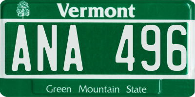 VT license plate ANA496