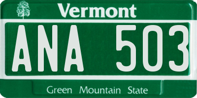 VT license plate ANA503