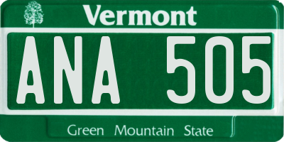 VT license plate ANA505