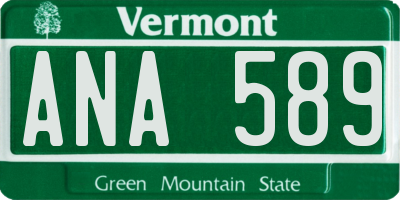 VT license plate ANA589